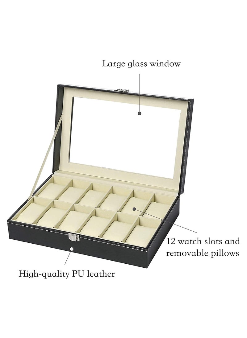 Generic Watch Box with 12 Slots Wooden PU Leather, watch storage case, watch display box, Jewelry display and storage box, watch organizer for men and women  - Image 4