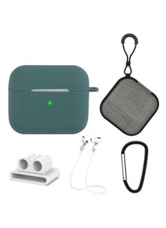 Case Cover 5 in 1 Silicone Earphone Protective Case + Earphone Bag + Earphones Buckle + Hook + Anti-lost Rope Set For AirPods 3 Green