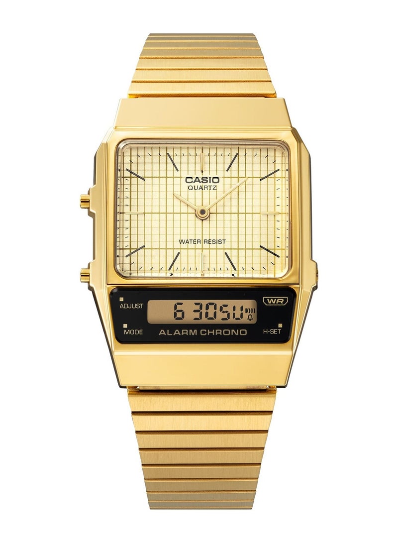 Casio ساعة فينتاج مقاومة للماء - أنالوج ورقمية - ستانلس ستيل ذهبي - AQ-800E-9ADF - 32 ملم - Image 2