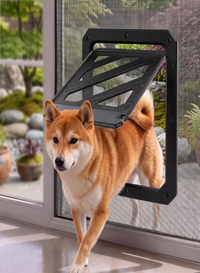 ikuso Dog Door for Screen Door, Enhanced Quiet Flap & Sealing Brush, 10.2”x14.3” Opening, Lockable Dog Screen Door, Magnetic Self-Closing Pet Door-Medium to Large Dogs up to 60 lbs (Black) - Image 1