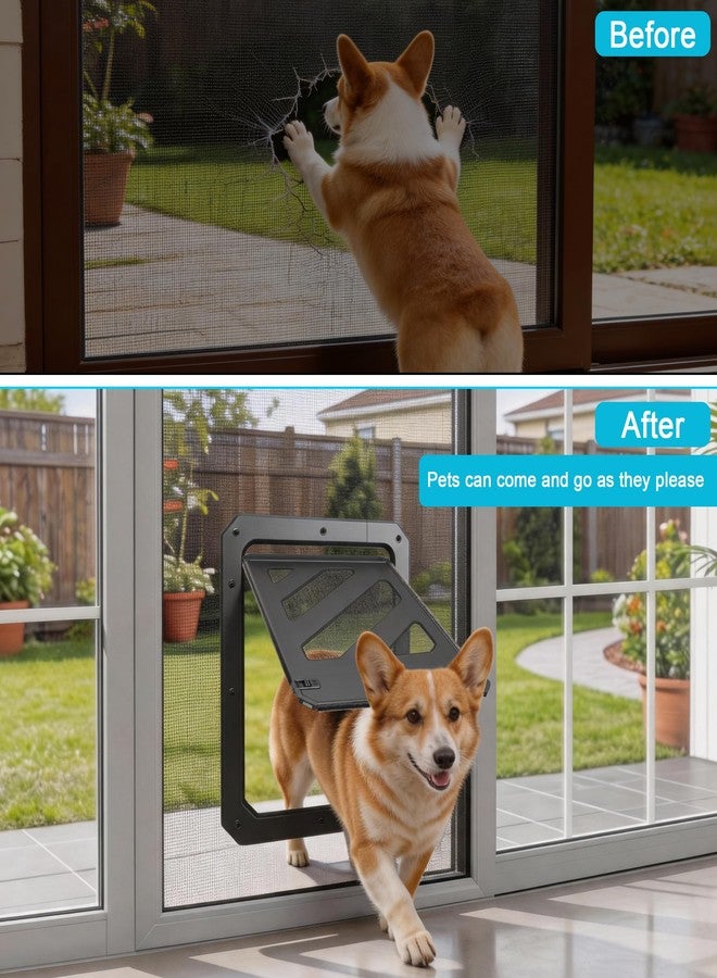 ikuso Dog Door for Screen Door, Enhanced Quiet Flap & Sealing Brush, 10.2”x14.3” Opening, Lockable Dog Screen Door, Magnetic Self-Closing Pet Door-Medium to Large Dogs up to 60 lbs (Black) - Image 2