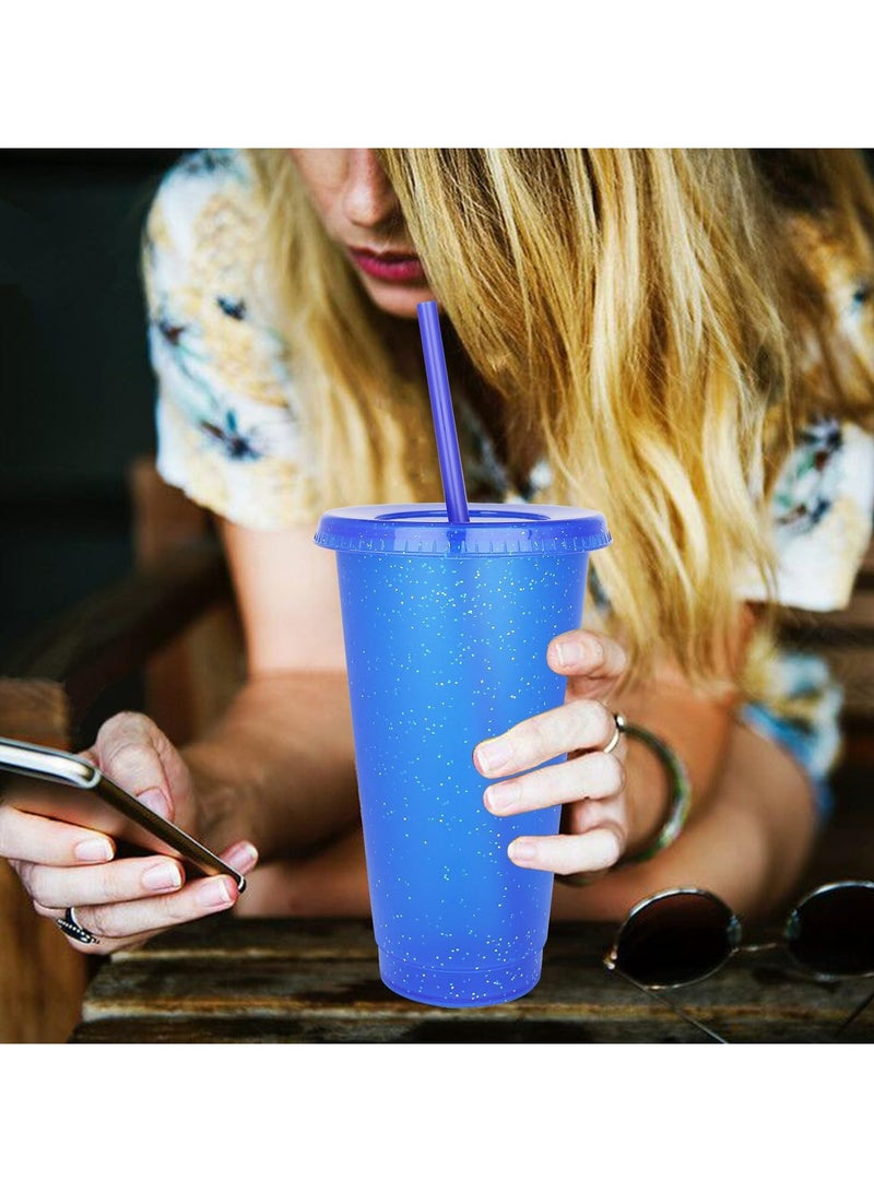 أوزيغالور طقم من 5 أكواب قابلة لإعادة الاستخدام مع غطاء وشلمونة بلمعة، سعة 24 أونصة مثالية للقهوة المثلجة والحفلات - Image 4