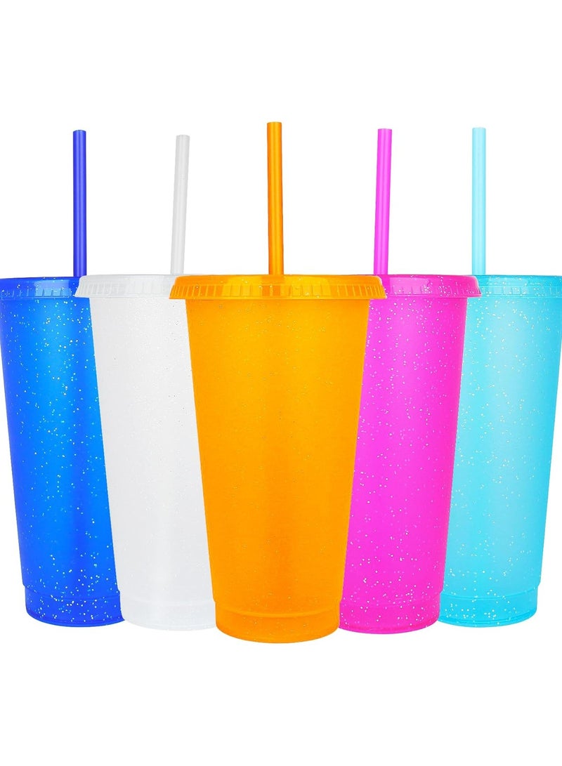 أوزيغالور طقم من 5 أكواب قابلة لإعادة الاستخدام مع غطاء وشلمونة بلمعة، سعة 24 أونصة مثالية للقهوة المثلجة والحفلات - Image 1