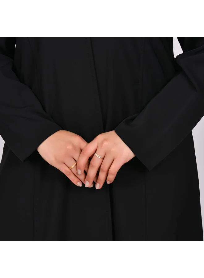 عبايات حوراء عباية لف سوداء ربع كلوش بخطوط تفصيلية مع جيوب جانبية مخفية