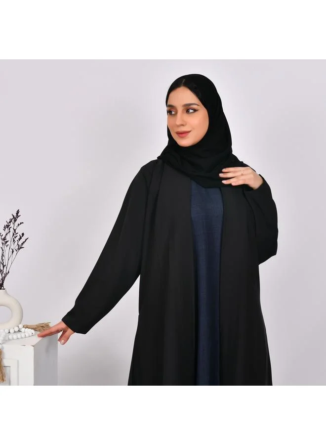عبايات حوراء عباية لف سوداء ربع كلوش بخطوط تفصيلية مع جيوب جانبية مخفية