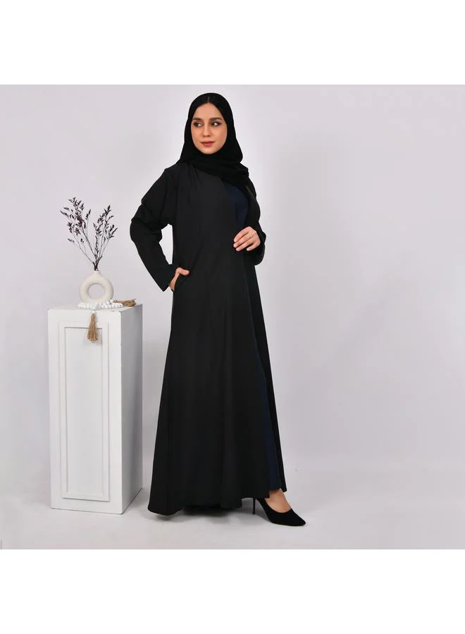 HAWRAA ABAYA Black quarter-cloche wrap abaya with detailed lines and hidden side pockets