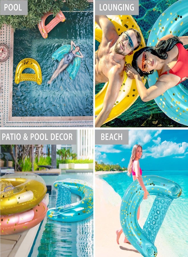 POZA Inflatable Pool Float Chair - Sparkle Confetti Lounge Inflatable Pool Floats, 2 Built in Cup Holders and Handles, Adult Inflatable Pool Lounger Floating Chair for Beach, Lake, Pool - 48x38 Inches - Image 3