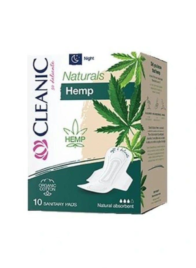 CLEANIC Naturals Hamp Night Sanitary Pads 10 Pieces - Image 1
