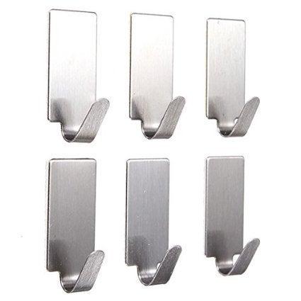 AmigozZ Set of 6pc Adhesive Stainless Steel Silver Hooks for Wall Hanging Kitchen Bathroom Color Ash - Image 1