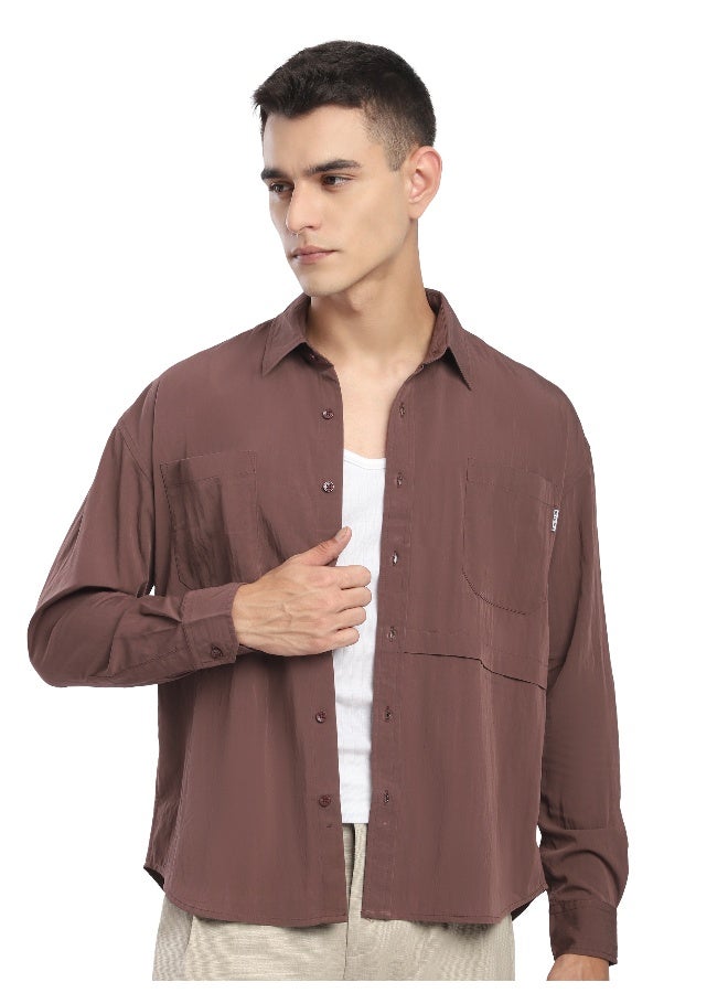 Beyoung Caramel Brown Pleated Shirt  - Image 1