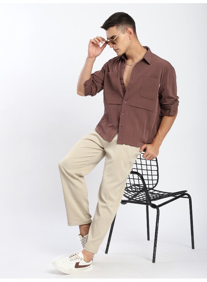Beyoung Caramel Brown Pleated Shirt  - Image 2