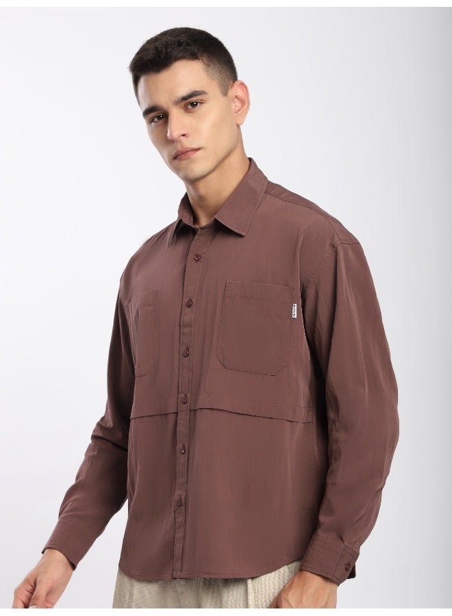 Beyoung Caramel Brown Pleated Shirt  - Image 5