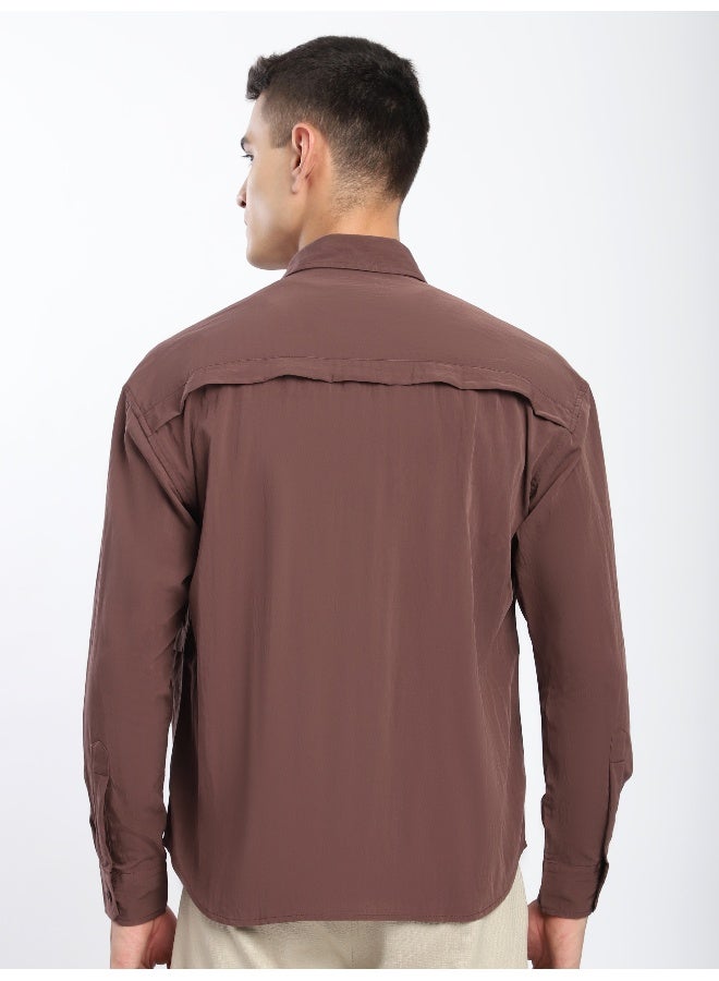 Beyoung Caramel Brown Pleated Shirt  - Image 3