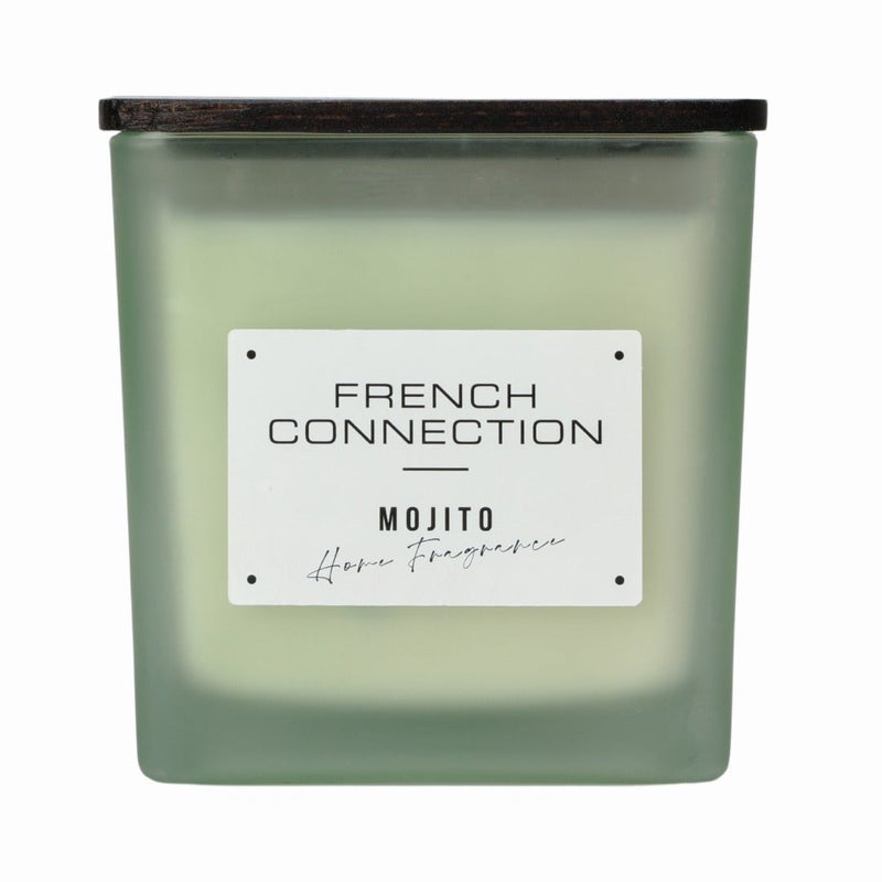 French Connection شمعة جرة معطرة كبيرة، مانجو موخيتو - 830غ، شمع زبدة الشيا، 3 فتائل مع غطاء خشبي | مدة الاحتراق - 64 ساعة | مجموعة مربعة | مثالية للهدايا، ديكور المنزل، الحفلات وعطر الغرف | مثالية لديكور غرفة المعيشة والمكتب - Image 3