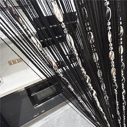 ave split 100cmX200cm Decorative Door String Curtain Beads Wall Panel Fringe Window Room Divider Blind for Wedding Coffee House Restaurant Parts Door Divider Beads Tassel Screen Decoration (black25) - Image 1