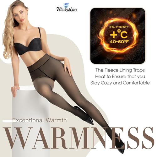 Wearslim Women Skinny Fit High Rise Stylish Thermal Leggings ,Black Winter Wear Fleece Lined Translucent Warm Tights for Workout & Yoga, Soft Fur Semi Opaque Thermal Gym Pants -(Size: 26 to 34) Inch - Image 5