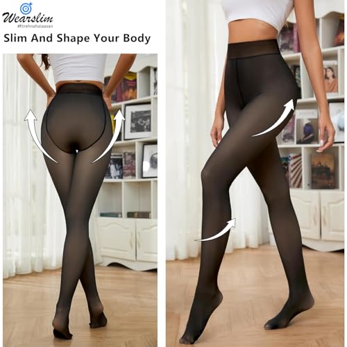 Wearslim Women Skinny Fit High Rise Stylish Thermal Leggings ,Black Winter Wear Fleece Lined Translucent Warm Tights for Workout & Yoga, Soft Fur Semi Opaque Thermal Gym Pants -(Size: 26 to 34) Inch - Image 3