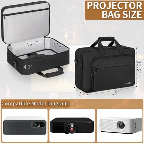 GMAK Projector Carrying Case Travel Bags with 15.6inch Laptop Compartment, Travel Carrying Tote Storage Case with Accessories Pockets Compatible for Most Major Projectors (Bag Only) - Image 4