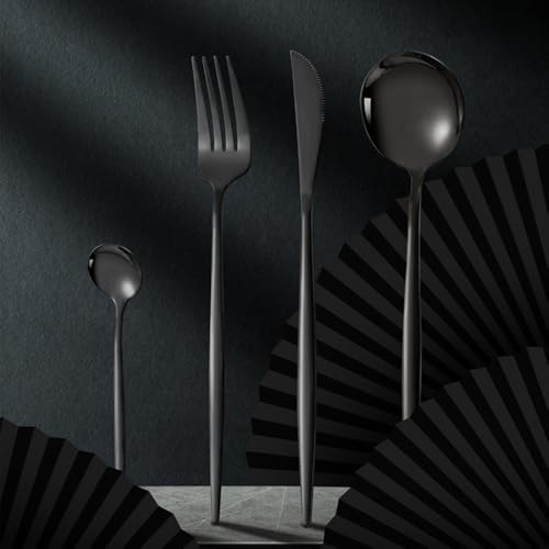 Trifecta 24-Piece Silverware Set, Stainless Steel Flatware Set for 6, Fork Spoon Knife Set, Home Dinnerware Tableware Set for 6, Cutlery Set, Include Knives/Forks/Spoons (Black) - Image 3