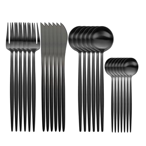 Trifecta 24-Piece Silverware Set, Stainless Steel Flatware Set for 6, Fork Spoon Knife Set, Home Dinnerware Tableware Set for 6, Cutlery Set, Include Knives/Forks/Spoons (Black) - Image 1