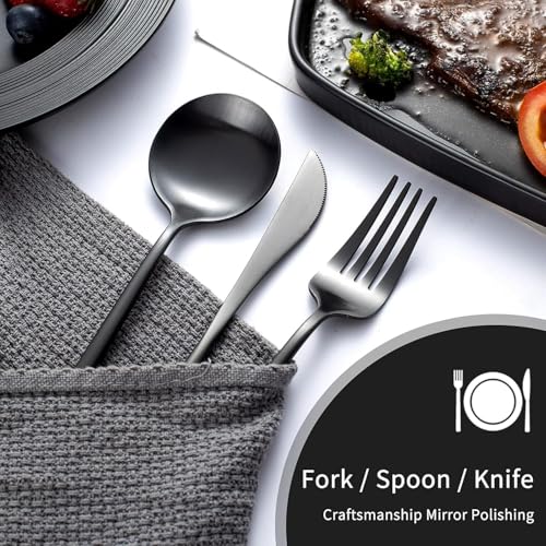 Trifecta 24-Piece Silverware Set, Stainless Steel Flatware Set for 6, Fork Spoon Knife Set, Home Dinnerware Tableware Set for 6, Cutlery Set, Include Knives/Forks/Spoons (Black) - Image 4