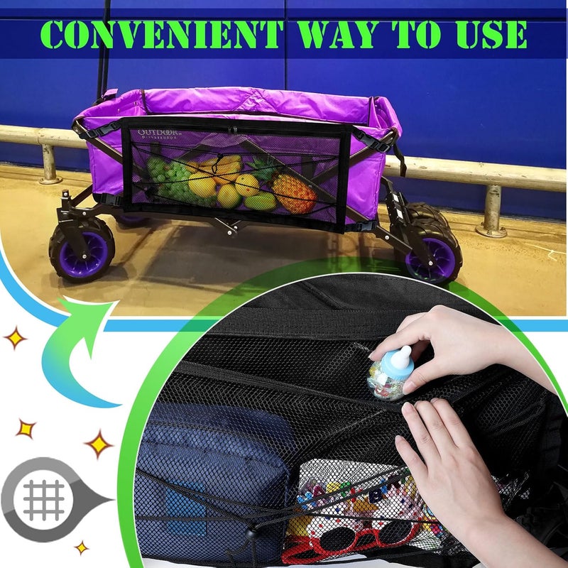 Woanger 2 Pcs Wagon Cargo Net for Stroller 1378 x 2756 Inch Heavy Duty Stretchable Foldable Cargo Net for Extra Storage Space Large Storage Capacity Net Wagon AccessoriesModern Style - Image 4