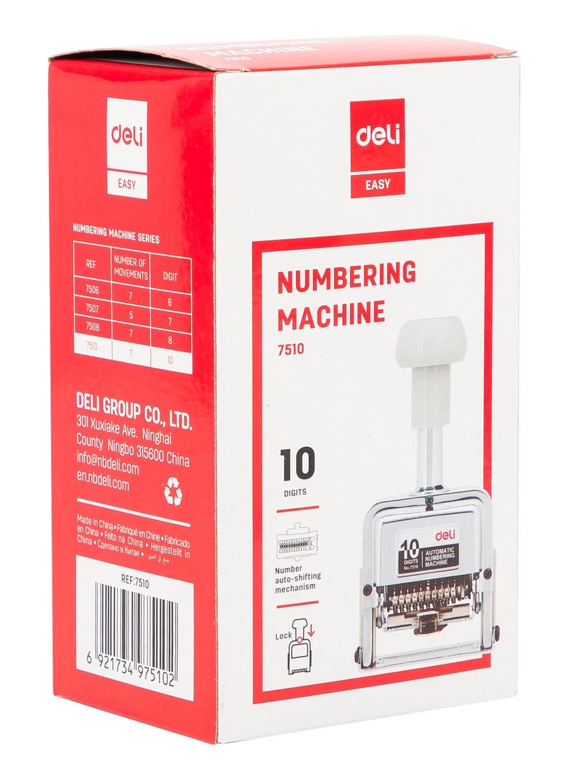 Deli - Deli E7510 Numbering Machine 10 Digits with Ink Bottle and 2 Dry Pads, Automatic, Lock Design. - Image 1