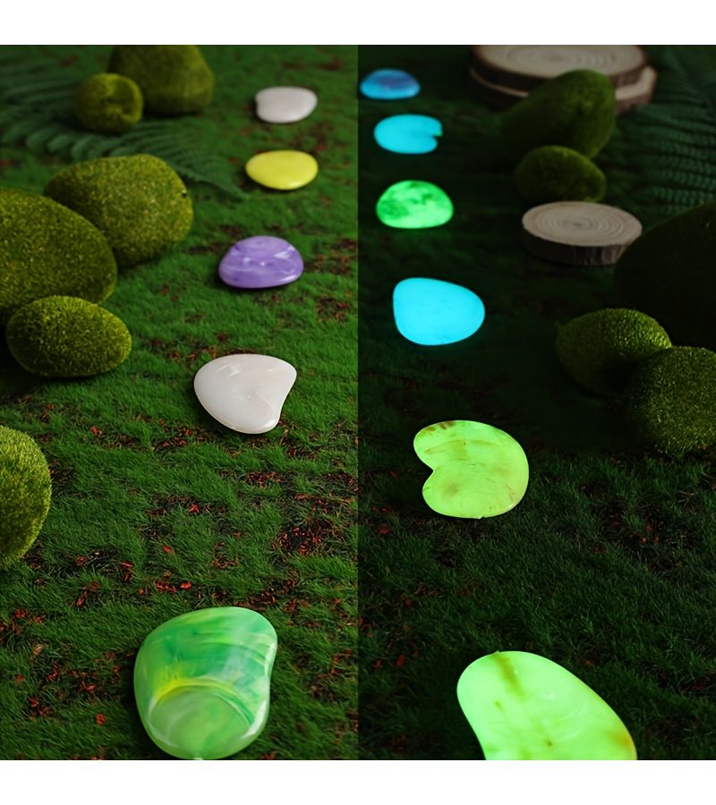 12 Pcs Green Glow In The Dark Pebble Stones Resin Material Random Patterns For Pool Party DIY Graduation Decor Wedding Decor Bottle Filler No Power Required - Image 2