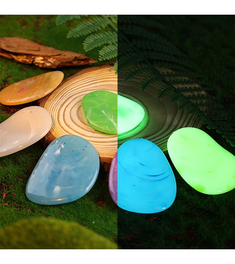 12 Pcs Green Glow In The Dark Pebble Stones Resin Material Random Patterns For Pool Party DIY Graduation Decor Wedding Decor Bottle Filler No Power Required - Image 1