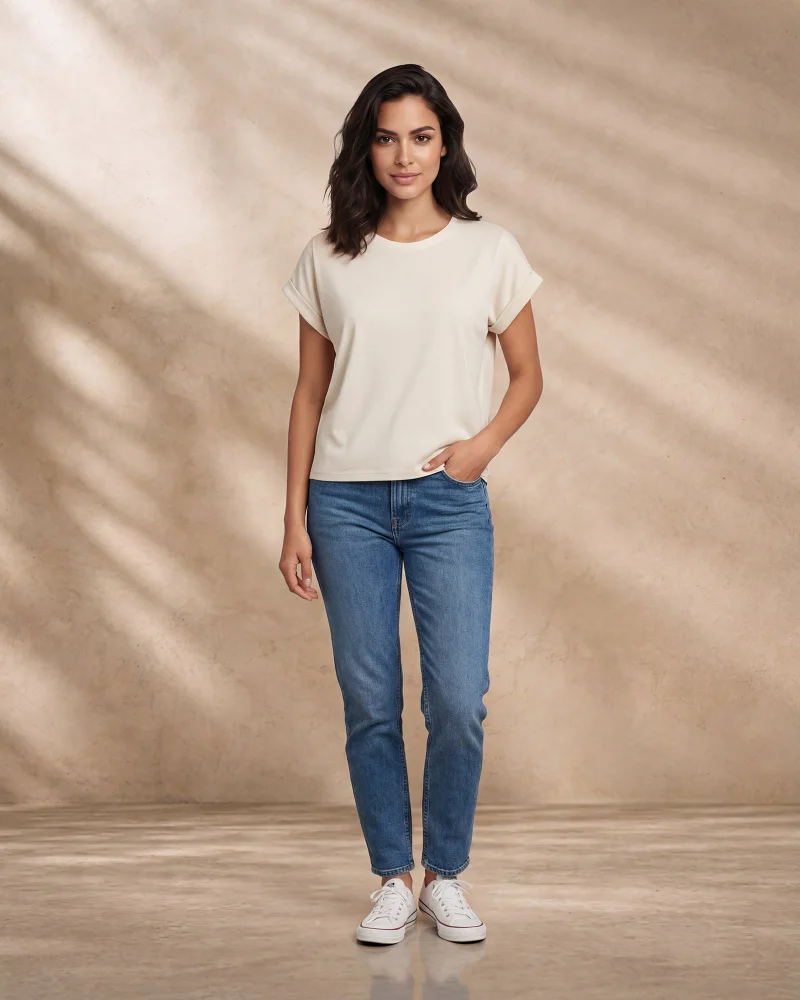 Redtag Women White Plain Casual T-Shirt