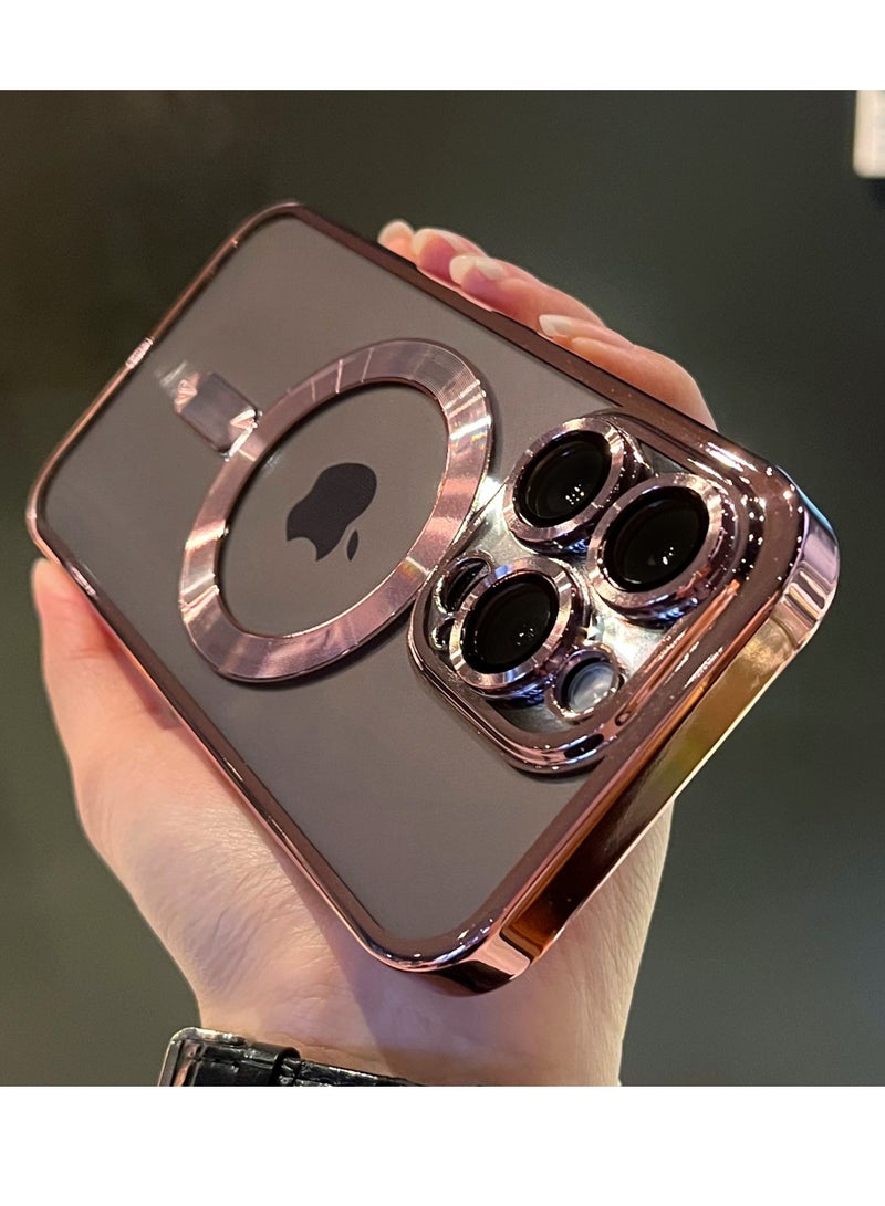 AROAQ Magnetic Case For iphone, Shockproof iPhone Bumper Cover, Plating For Magsafe Wireless Charge Case, Anti-scratch Mobile Protective Cover For iphone 15 Pro Max, 15 Plus, Pro, ( Pink ) - Image 1