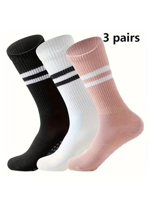 3 Pairs Pilates Socks with Grips for Women, Yoga Barre Socks, Non-Slip Socks for Workout Athletic Socks