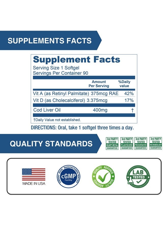 Lovita Cod Liver Oil 400 Mg Omega 3 With Vitamin A & Vitamin D3 Norwegian Cod Liver Oil Rich In Epa And Dha Heart & Brain Health 90 Softgels (1 Month Supply) - Image 5