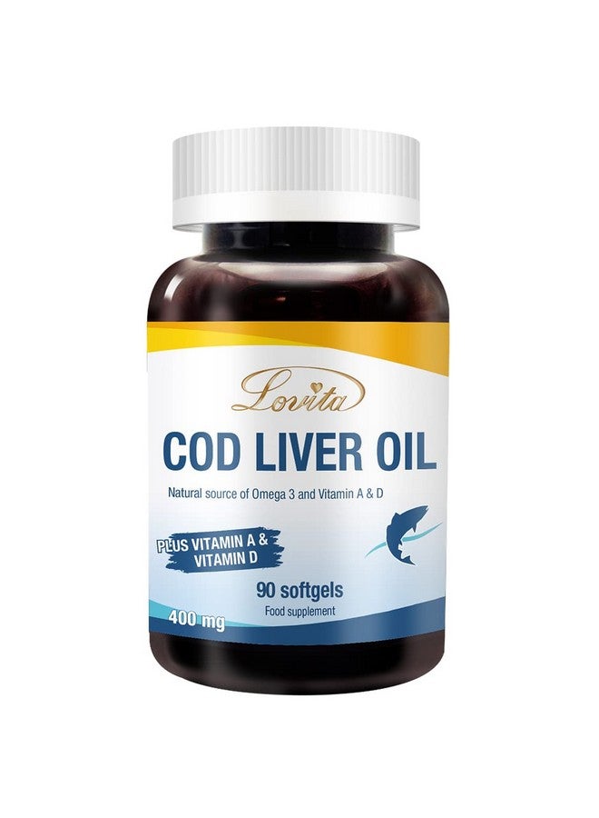 Lovita Cod Liver Oil 400 Mg Omega 3 With Vitamin A & Vitamin D3 Norwegian Cod Liver Oil Rich In Epa And Dha Heart & Brain Health 90 Softgels (1 Month Supply) - Image 1