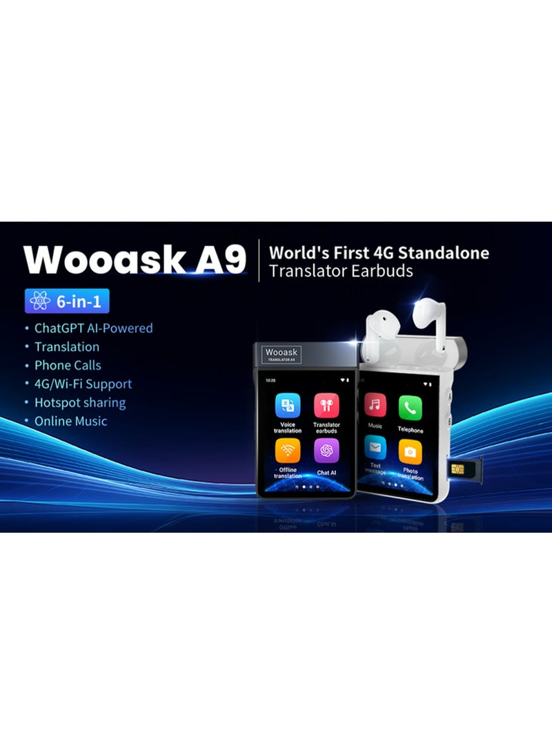 FIPKA WOOASK A9 Standalone Translator Headphones with ChatGPT without App, Translator Headphones Real Time with 4G SIM Card Slot for Calls/Hotspot, Online/Offline/Photo Translation Suitable for Any Occasion - Image 2