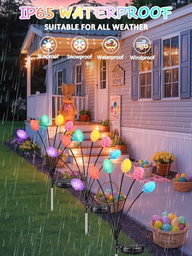 BOSSERN Upgraded 4 Pack Solar Easter Egg Lights Outdoor Colorful Swaying Firefly Lights with 2 Lighting Modes Waterproof Solar Pathway Lights for Spring Garden Lawn Yard Patio Porch Easter Decorations - Image 3