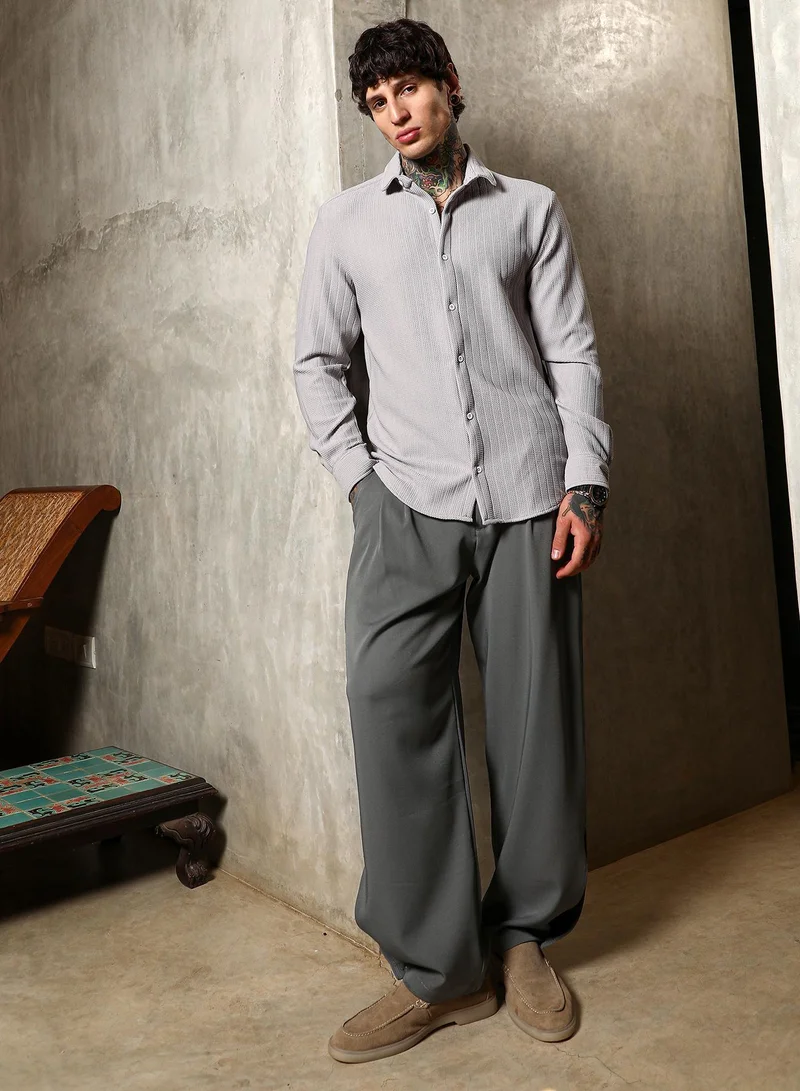 CAHOOT  Men's Cloud Grey Chevron-Panel Tactile Shirt for Men | Best Price UAE