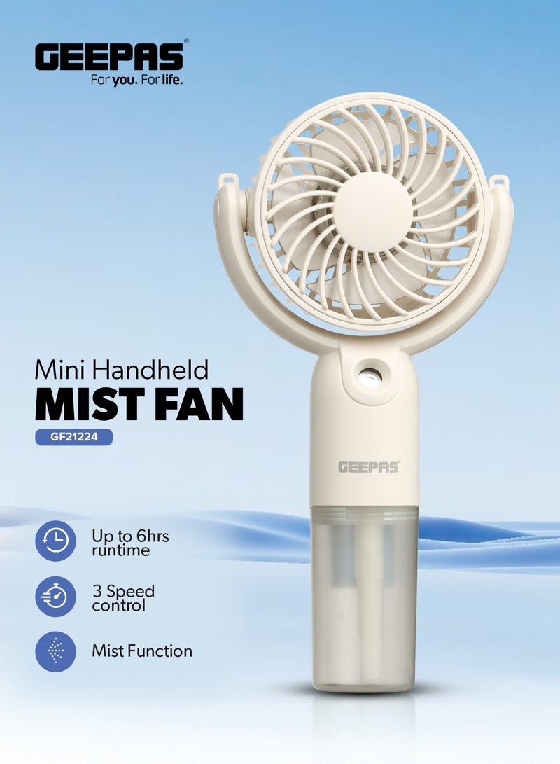 GEEPAS Mini Handheld Mist Fan | Portable Cooling with 3-Speed Control & Mist Spray | Rechargeable Battery | Up to 6 Hours Runtime | GF21224 GF21224 beige - Image 1