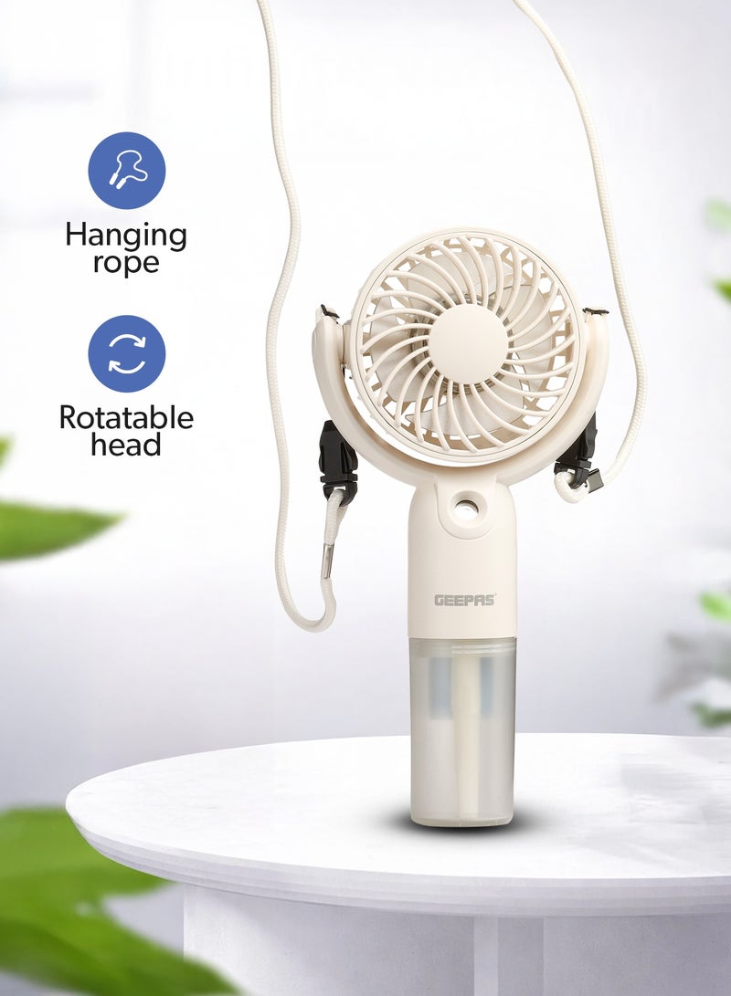 GEEPAS Mini Handheld Mist Fan | Portable Cooling with 3-Speed Control & Mist Spray | Rechargeable Battery | Up to 6 Hours Runtime | GF21224 GF21224 beige - Image 3