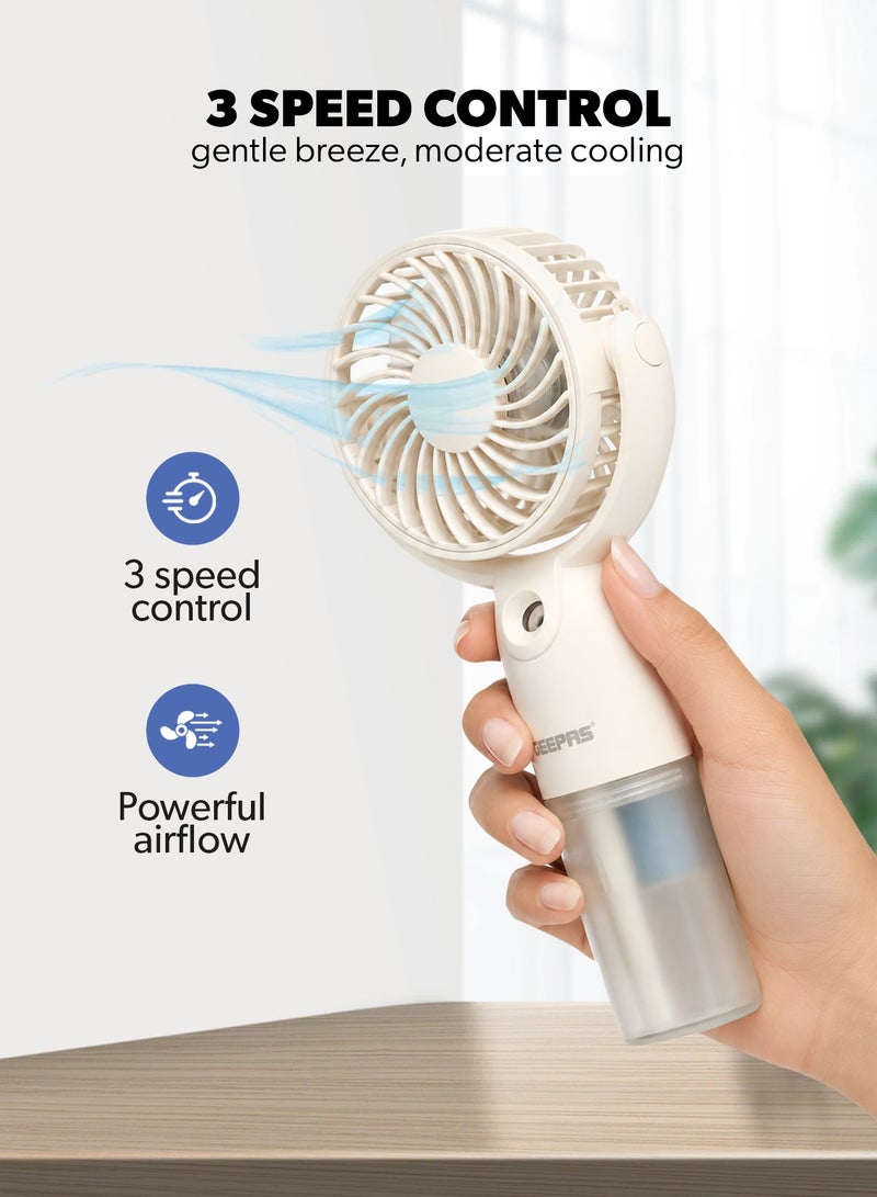 GEEPAS Mini Handheld Mist Fan | Portable Cooling with 3-Speed Control & Mist Spray | Rechargeable Battery | Up to 6 Hours Runtime | GF21224 GF21224 beige - Image 2