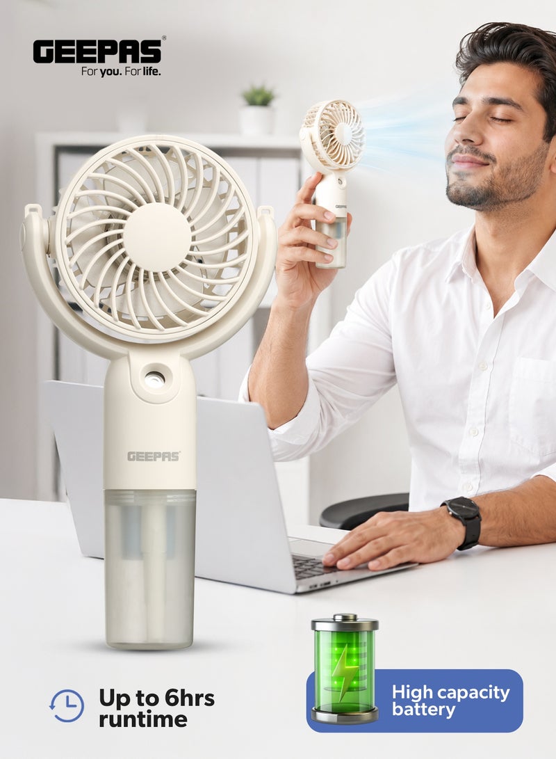 GEEPAS Mini Handheld Mist Fan | Portable Cooling with 3-Speed Control & Mist Spray | Rechargeable Battery | Up to 6 Hours Runtime | GF21224 GF21224 beige - Image 4