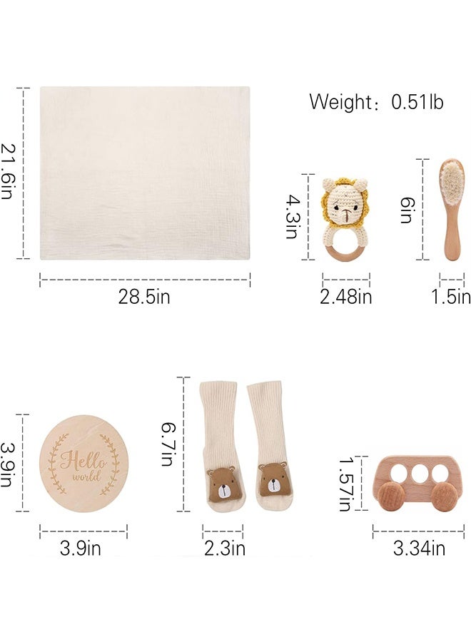 بيوينتي مجموعة هدية الطفل للطفل حديث الولادة مجموعة هدية الطفل الجديد - 6 جهاز كمبيوتر شخصي للطفل حديث الولادة الأساسيات مجموعة حمام الطفل مع بطانية الطفل الطفل الراتل - حديث الولادة هدية الطفل البنات والطفل الصبي هدايا للطفل دش (الأسد-1) - Image 5