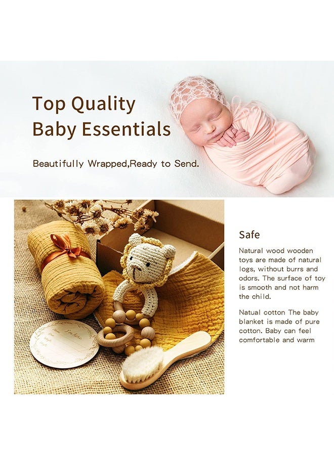 بيوينتي مجموعة هدية الطفل للطفل حديث الولادة مجموعة هدية الطفل الجديد - 6 جهاز كمبيوتر شخصي للطفل حديث الولادة الأساسيات مجموعة حمام الطفل مع بطانية الطفل الطفل الراتل - حديث الولادة هدية الطفل البنات والطفل الصبي هدايا للطفل دش (الأسد-1) - Image 4