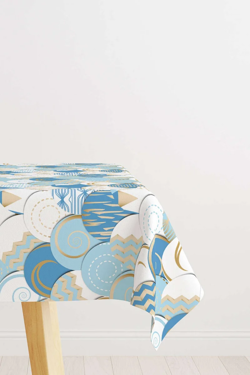 Cango Home White Blue Modern Decorative Patterned Digital Printed Tablecloth CGH603-MS