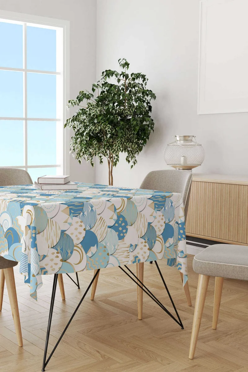 Cango Home White Blue Modern Decorative Patterned Digital Printed Tablecloth CGH603-MS
