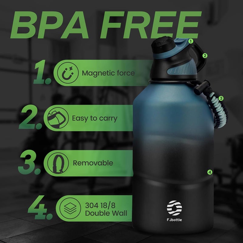 FjBottle Stainless Steel Water Bottle 1.9L Double-Walled with Magnetic Lid, BPA Free Vacuum Insulated Water Bottle, Big Metal Drinking Bottle Large Capacity Jug Leak-Proof for Sports, Camping, Gym - Image 3