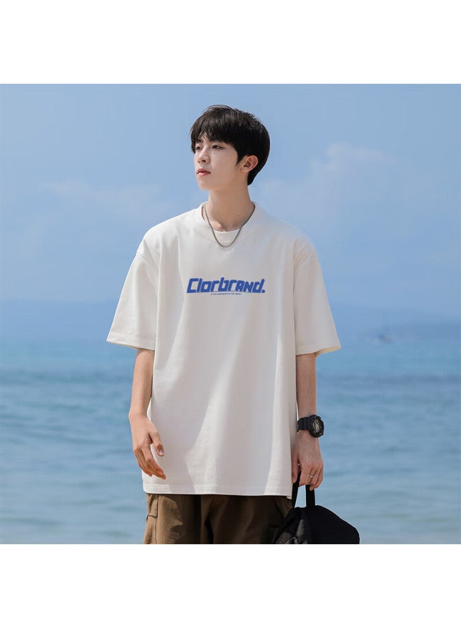Clor Men's Summer Cotton Casual T-shirt Breathable Thin Loose Fit Women's Bottoming Shirt Fashionable C007 White XL - Image 2