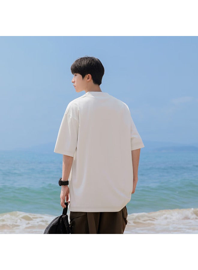 Clor Men's Summer Cotton Casual T-shirt Breathable Thin Loose Fit Women's Bottoming Shirt Fashionable C007 White XL - Image 3