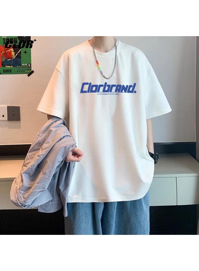 Clor Men's Summer Cotton Casual T-shirt Breathable Thin Loose Fit Women's Bottoming Shirt Fashionable C007 White XL - Image 1