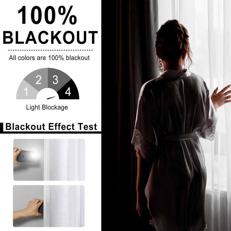 XWZO White Double Layer Curtains, 100% Blackout Curtains with Sheer Overlay for Nursery, Living Room, Children's Room, Grommet Thermal Insulated Privacy Curtains with Tiebacks, 2 Panels, 52x84 - Image 4